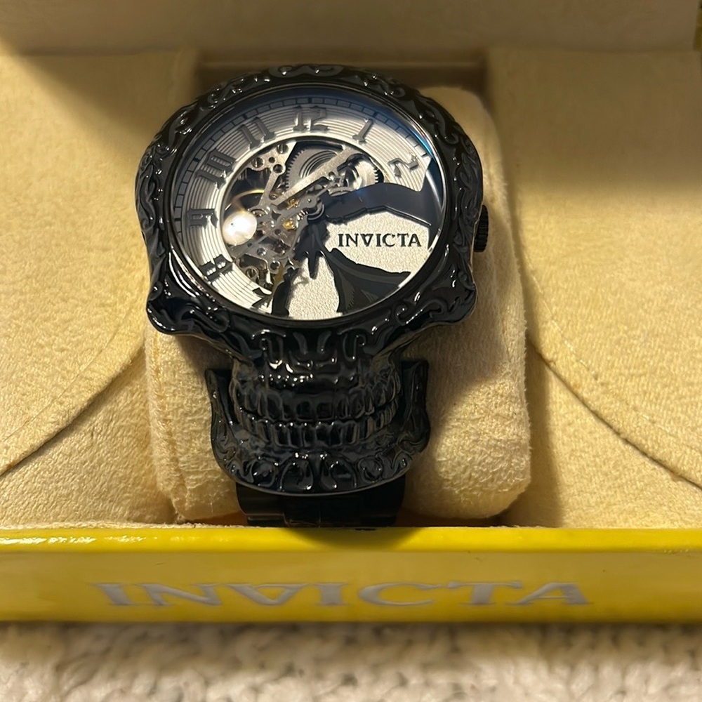 Invicta Black and Silver Skeleton Dial Men's Watch